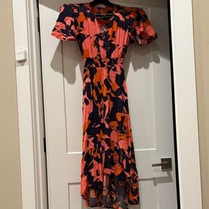 Vibrant High Low Dress in Pink Orange and Black
